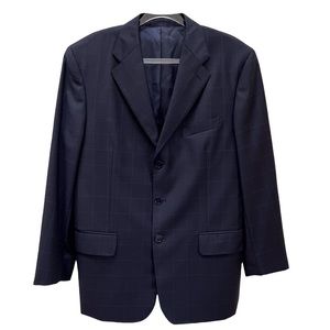 Faconnable 100% Wool Windowpane Plaid Suit Jacket Sport Coat Preppy Academia